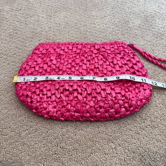 Handmade Pink Plastic Raffia Woven Clutch Wristlet Bag Philippines Retro Tourist - Picture 6 of 8